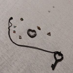 Black Key Necklace and Heart Charms Set